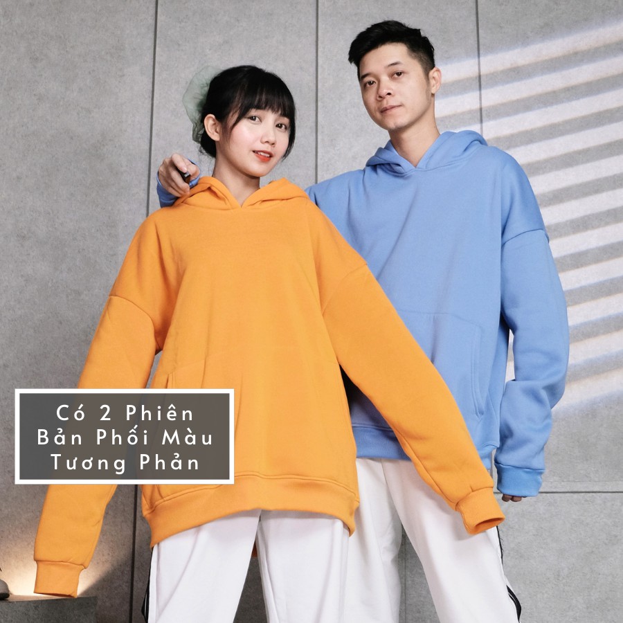 Áo Hoodie Trơn Nam Nữ Form Rộng Chất Nỉ Bông Thiết Kế Mũ To Lớn 2 Màu Nổi Bật Cam Xanh GUF