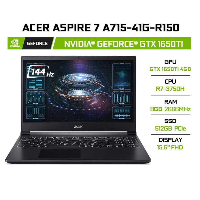 Laptop Acer Aspire 7 A715-41G-R150 GeForce® GTX 1650Ti R7-3750H 8G 512G 15.6'' W10