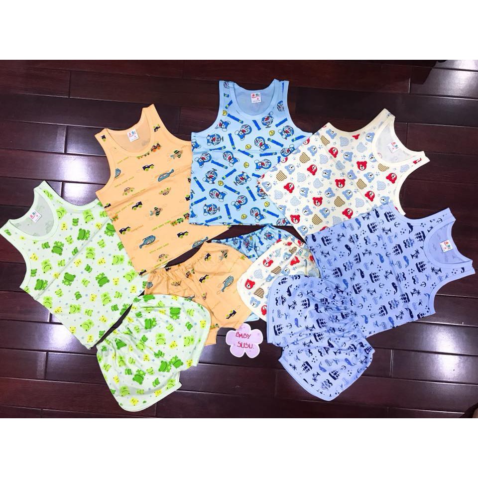 COMBO 5 Bộ quần áo trẻ em thun cotton SUSU | Mẫu Ba lỗ Họa tiết như hình | Size 1-8 cho bé 5-21kg| Đồ bộ bé trai, bình