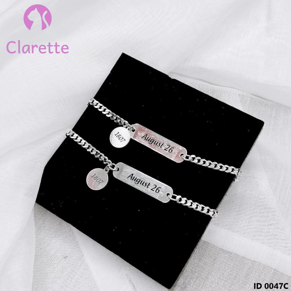 Vòng tay bạc đôi nam nữ khắc tên theo yêu cầu Clarette 0047C