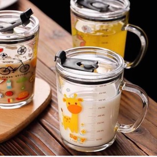 Cốc pha sữa thuỷ tinh chia vạch siêu tiện lợi có nắp và ống hút cho bé