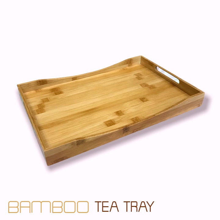 [HOT] Khay trà gỗ tre cao cấp - khay gỗ tre hình chữ nhật - khay phục vụ có tay cầm [LAUSANNE]