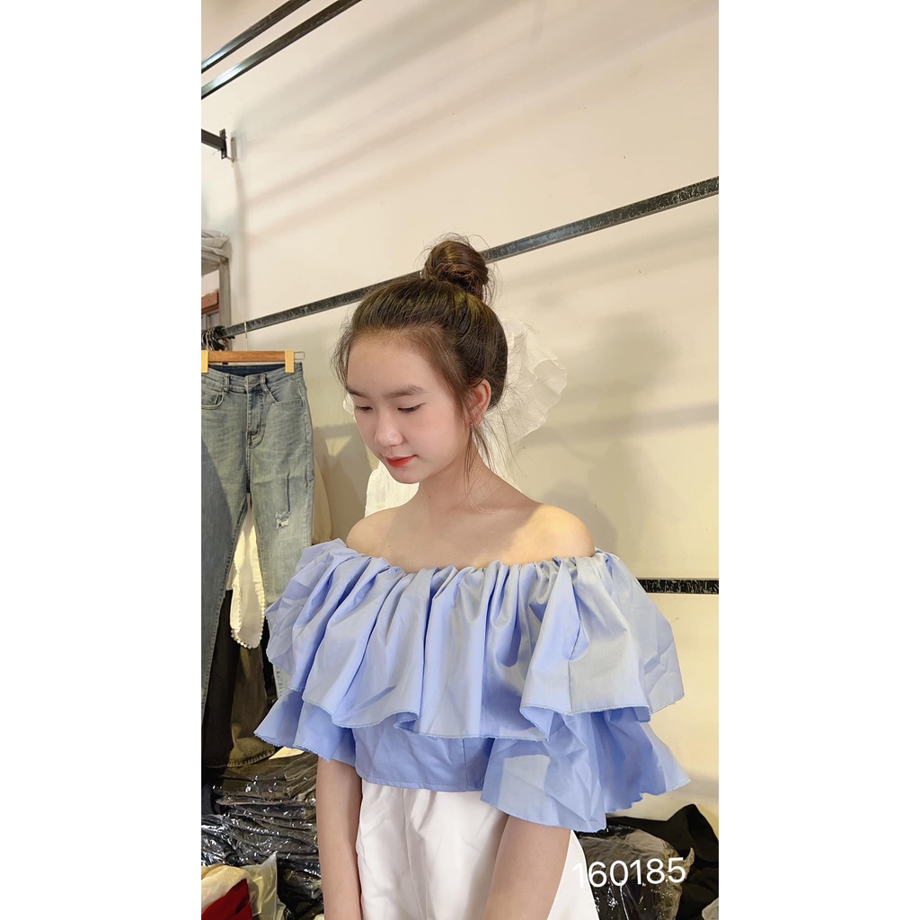 Áo trễ vai nữ tay ngắn trễ vai croptop phối bèo 1 tầng về nhiều màu hot trend - AO073 | BigBuy360 - bigbuy360.vn