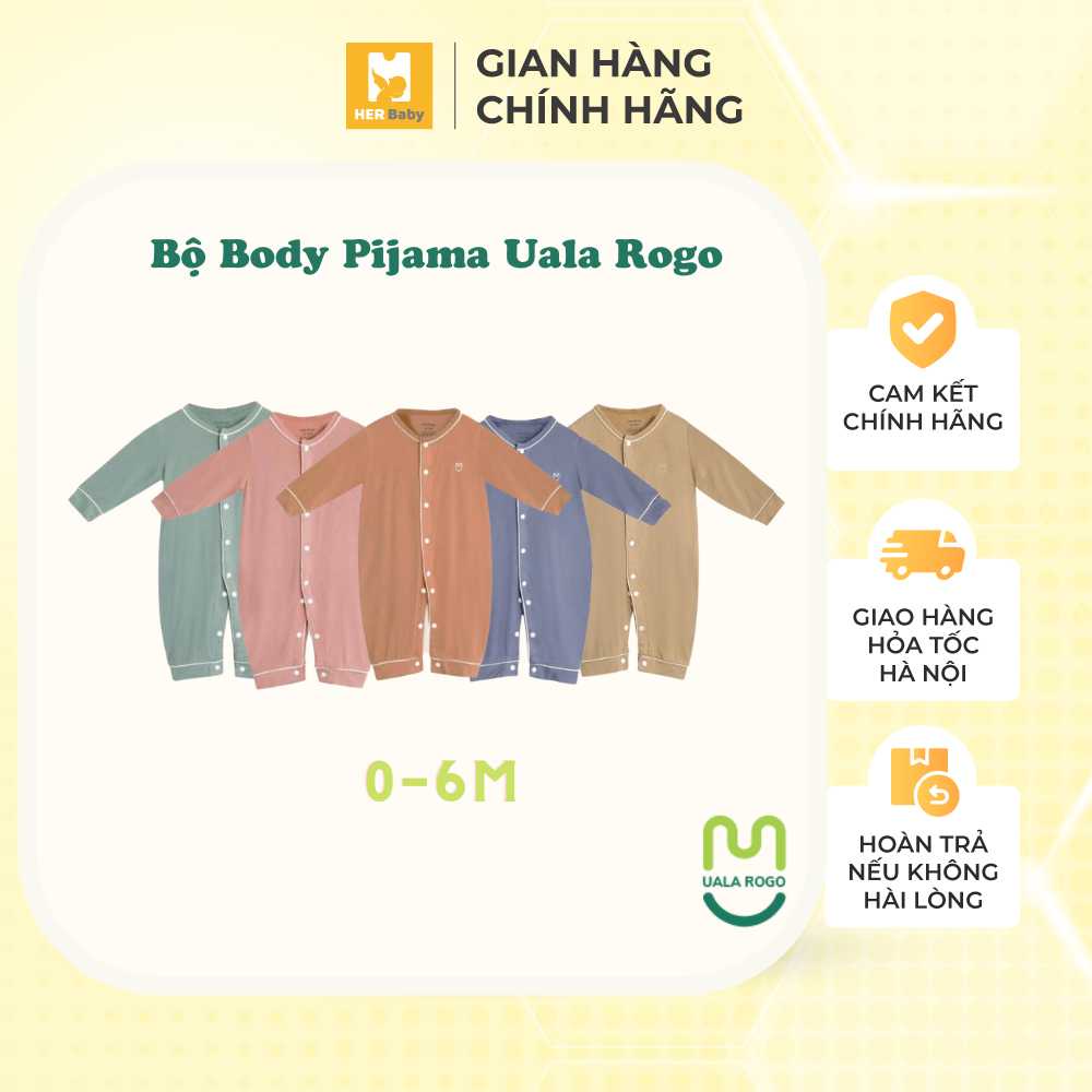 Bộ Body dài tay Uala Petit thoáng mát, an toàn trơn phối nhiều màu đủ size cho bé - Herbaby