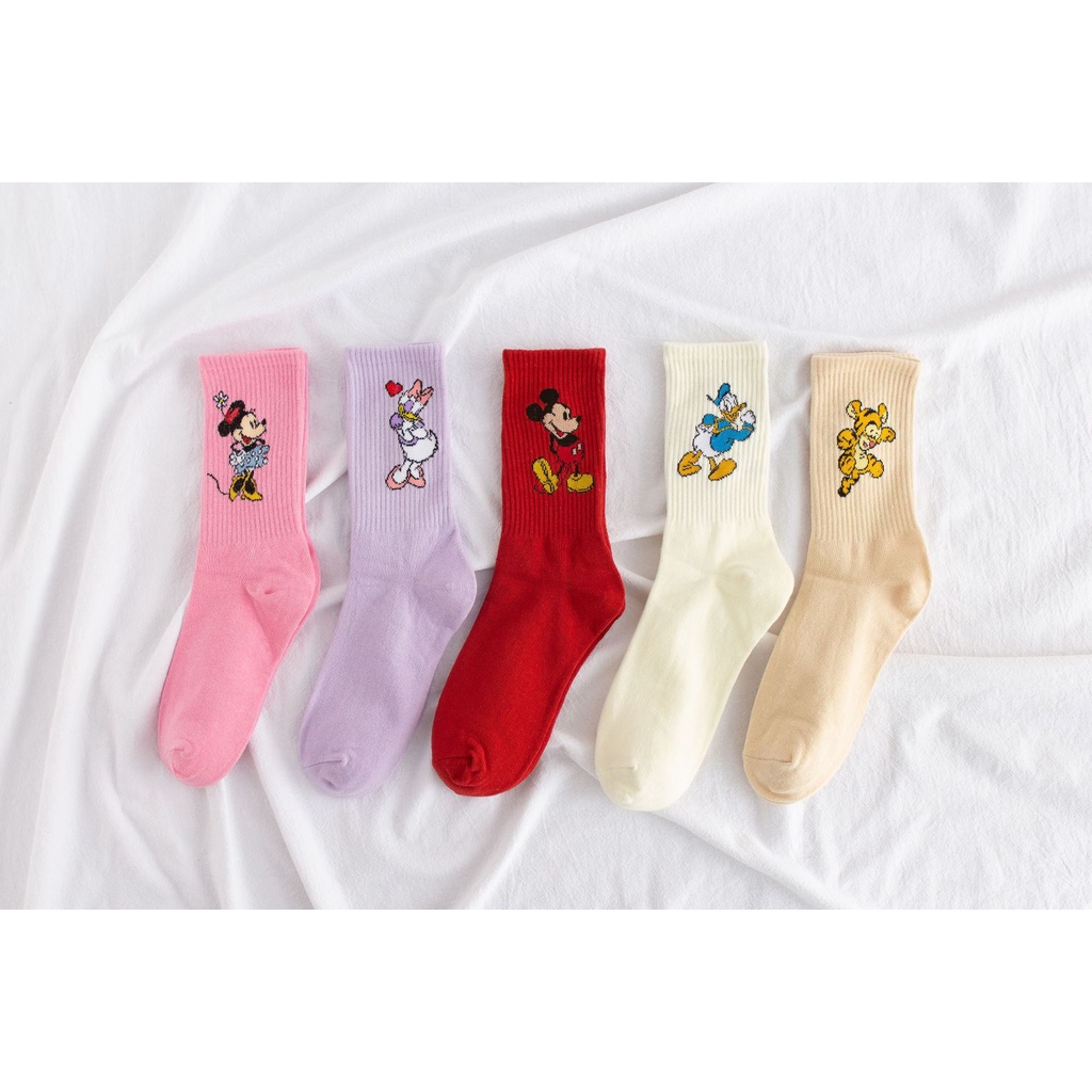 DISNEY Đôi Vớ Thể Thao Bằng Vải cotton Thấm Hút Mồ Hôi In Hình Chuột Mickey Minnie Vịt Donald Dành Cho Bé Gái