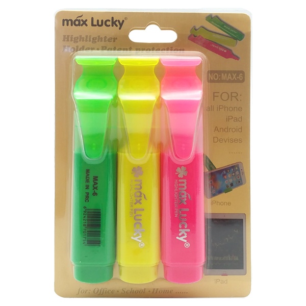 Vỉ 3 Bút Dạ Quang Max Lucky 3 Màu MAX-6