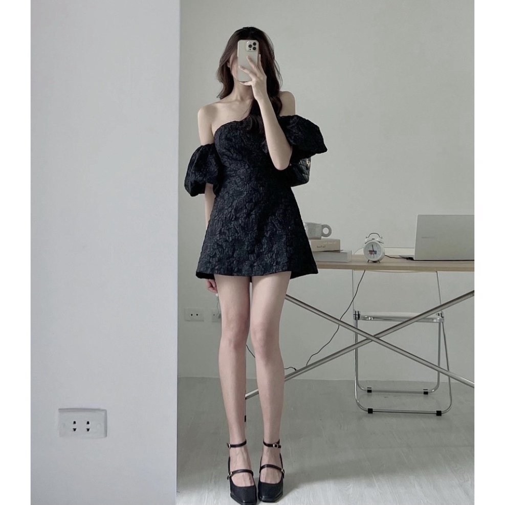 Váy gấm xốp trễ vai tay bồng siêu xinh - Hàng thời thượng - BC371 váy xinh hot trendy - babydoll