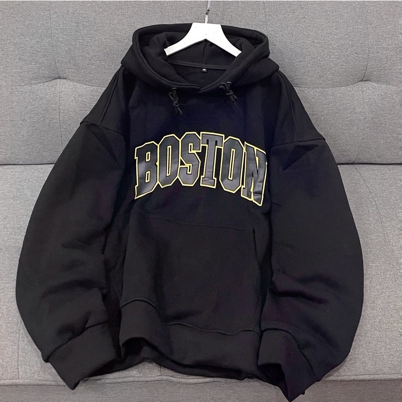 áo hoodie nỉ BOSTON màu đen unisex ảnh thật SSStore ( nam nữ mặc đều được)