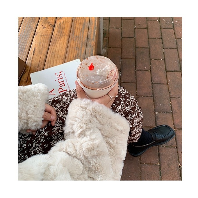 Áo khoác lông thỏ dày dáng rộng thắt nơ phong cách Hàn Quốc thời trang 2021 dành cho nữ