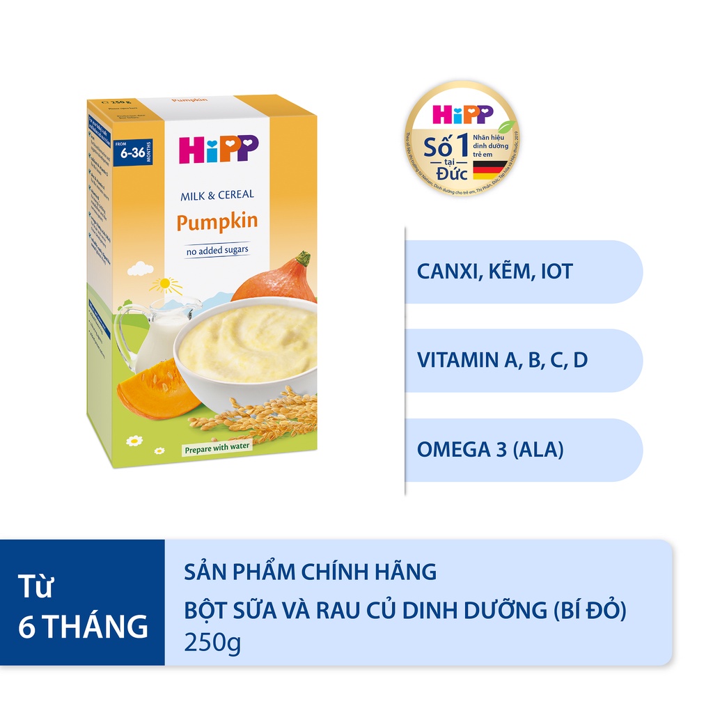 Bột ăn dặm dinh dưỡng Sữa, Ngũ cốc &amp; Rau củ HiPP (Burine) 100% Organic 250g dành cho bé từ 6 tháng tuổi