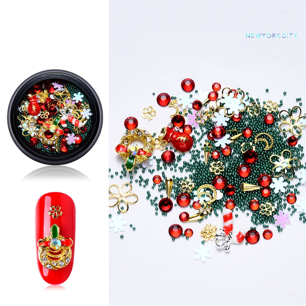 Hộp Phụ Kiện Trang Trí Móng Tay Lấp Lánh Xinh Xắn Theo Phong Cách Giáng Sinh