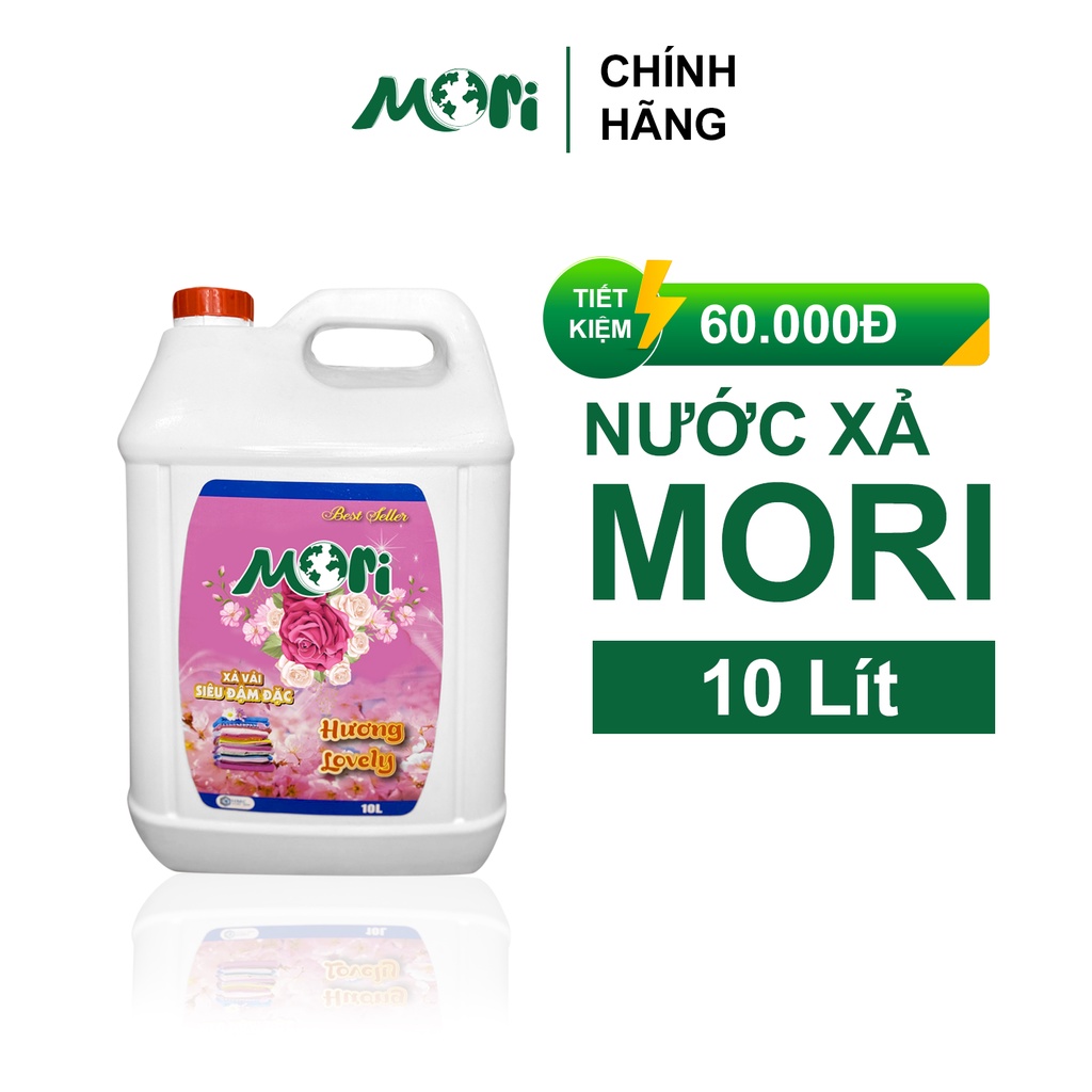 Nước xả vải Mori Hương Lovely can 10L - Lưu giữ hương hoa bền lâu