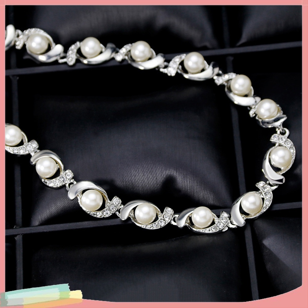 Bộ Trang Sức Vòng cổ + Vòng Tay + Đôi Khuyên Tai Đính Ngọc Trai Giả Sang Trọng Cho Nữ