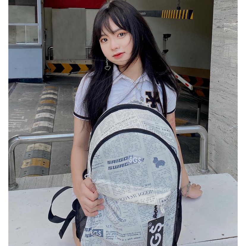 Balo họa tiết báo SGS Journal Backpack balo thời trang đi học nam nữ - Gin Store