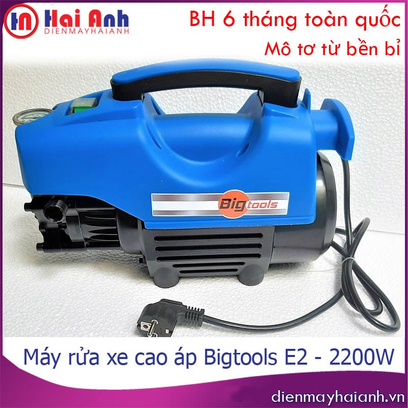 Máy phun nước áp lực cao mini, xịt rửa xe máy, ô tô gia đình BigTools E2, công suất 2200W, đầy đủ phụ kiện