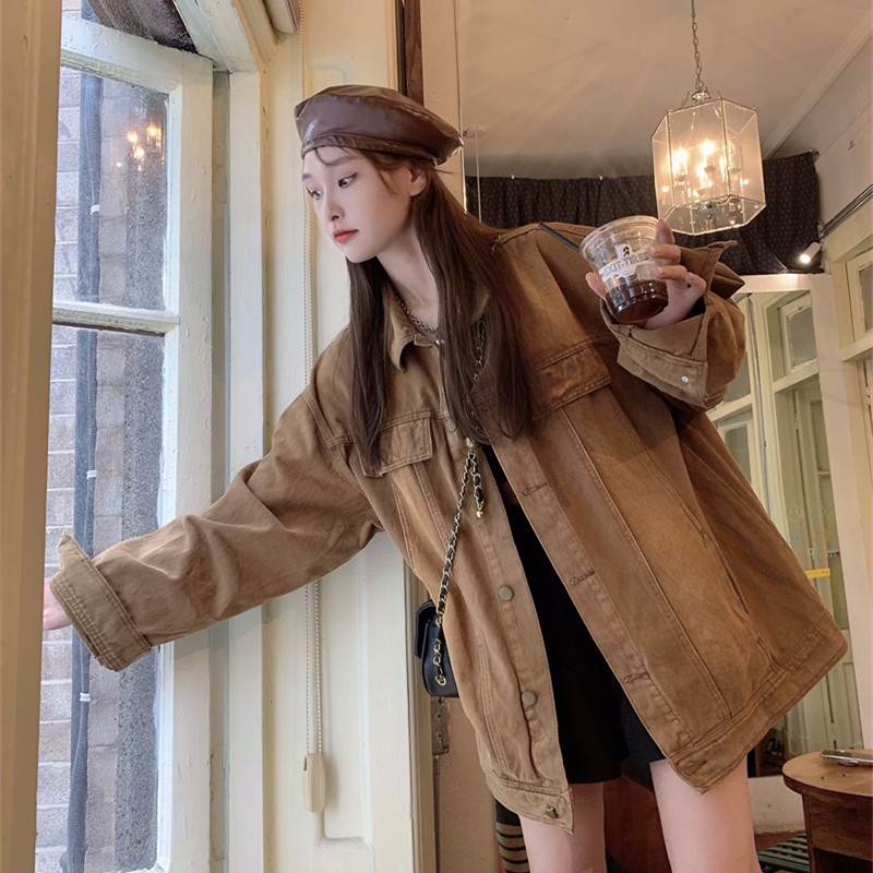 Áo Khoác Denim Dáng Rộng Thời Trang Mùa Thu Cho Nữ