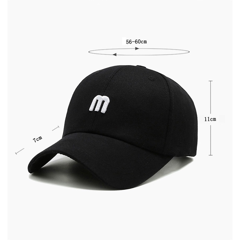 Mũ Bóng Chày Unisex Bằng Cotton Mềm Mại Thêu Chữ M Màu Trơn Đơn Giản Có Dây Đeo Điều Chỉnh Được Thời Trang Cho Nữ