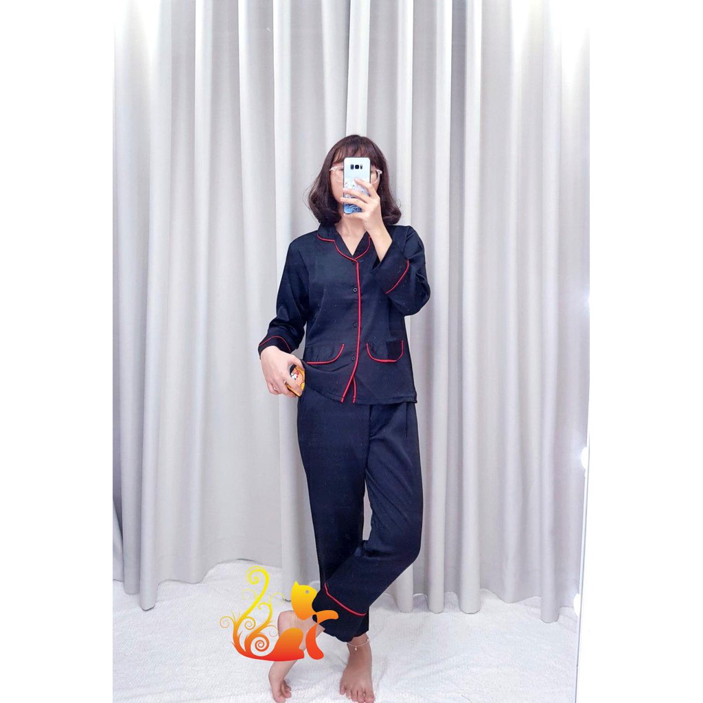 Đồ Mặc Nhà Pijama Satin Lụa Tay Dài Cao Cấp - &quot;Viền Túi Đắp&quot; Siêu Mát - Dưới 60kg