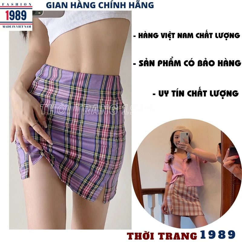Chân váy kẻ caro xẻ đùi ôm body sang chảnh siêu kute dễ thương -PHƯƠNG 1989