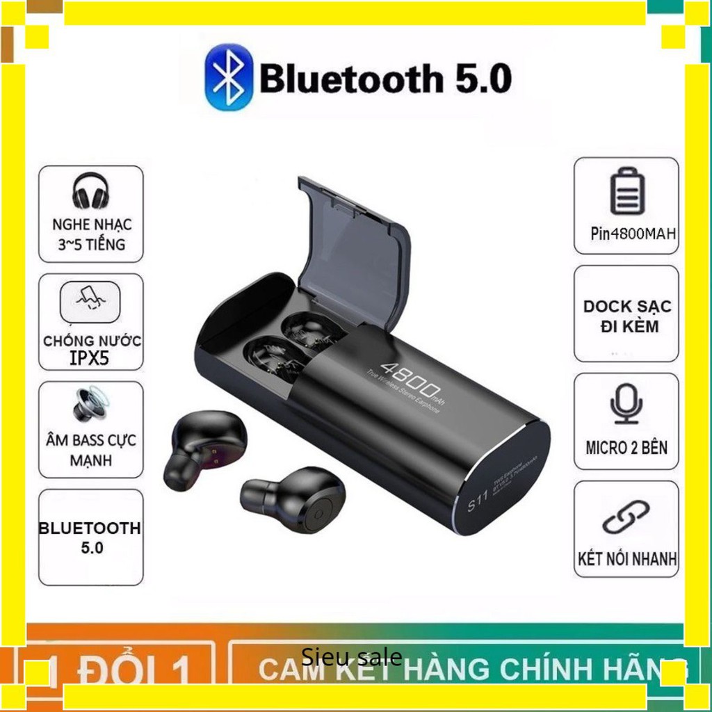 Tai nghe Bluetooth Kiêm Sạc Dự Phòng Amoi S11 TWS 4800 mAh Công Nghệ 5.0 Không Dây Nghe Nhạc Sống Động tien_shop15