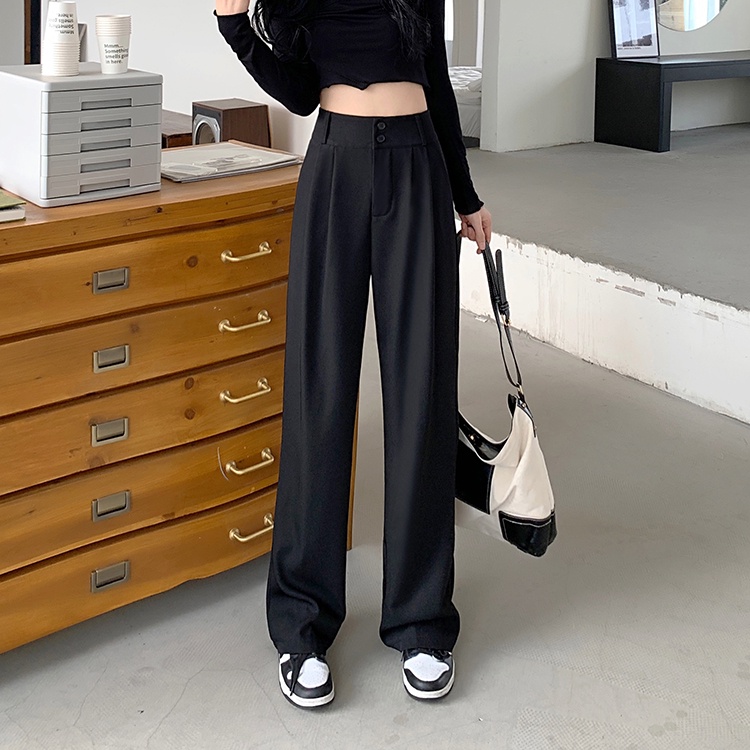 Quần ống rộng SUXI lưng cao đơn giản thời trang mùa xuân cho nữ