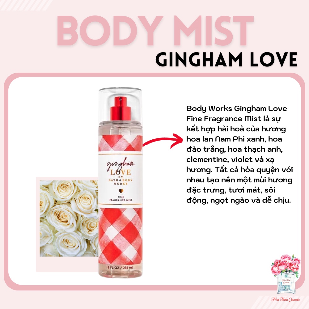 Xịt Thơm Toàn Thân Bath & Body Works Gingham Love Hương Thanh Mát Dễ Chịu Giúp Dưỡng Da Mịn Màng 236ml