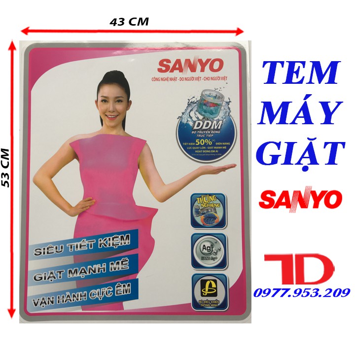 Tem dán máy giặt SANYO - tặng kèm băng keo 2 mặt