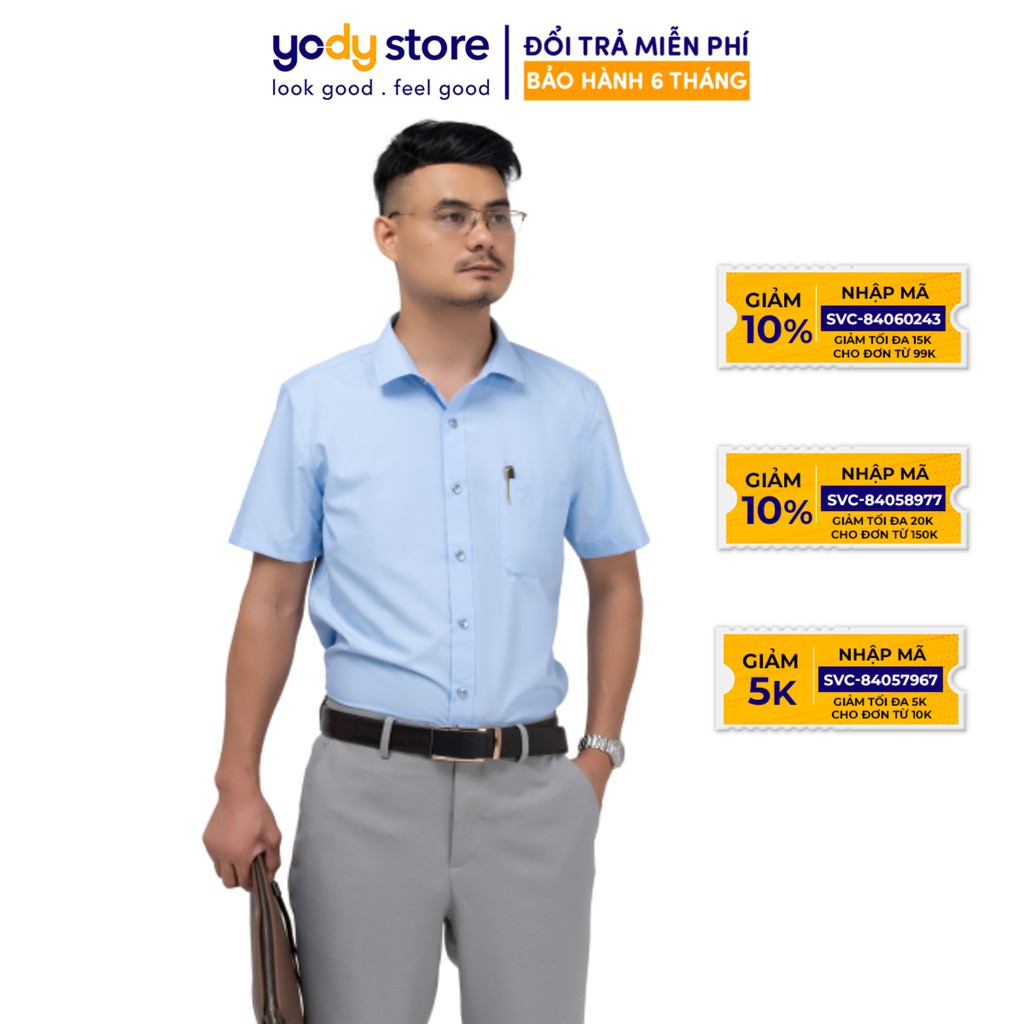 Sơ mi nam cộc tay slim có túi áo sơ mi nam tay ngắn có túi vải lụa mềm chính hãng YODY - SNM4005 | BigBuy360 - bigbuy360.vn