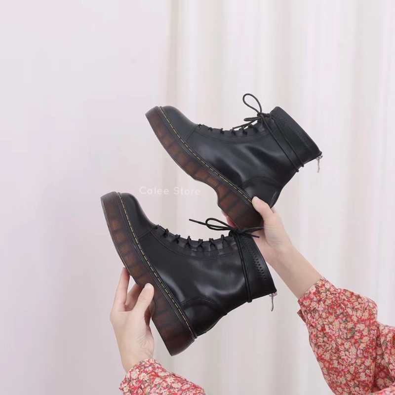 LẺ SIZE SALE SỐC Bốt cổ cao dáng combat boots nữ màu đen có sẵn đế 3cm kếp cao su da mềm cao cấp