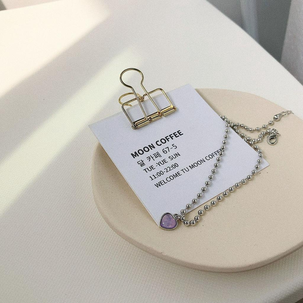 Dây chuyền mặt hình trái tim màu tím phong cách Hàn Quốc ngọt ngào 22706