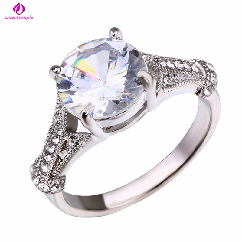 Nhẫn đính hôn đính đá màu trắng thời trang sang trọng cho nữ