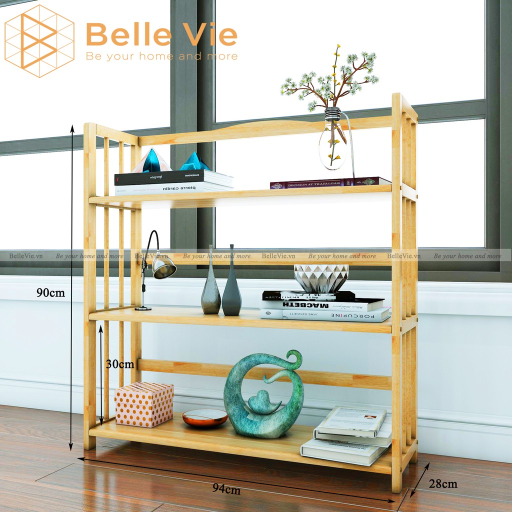 Kệ Sách 3 Tầng BelleVie Kệ Gỗ Tự Nhiên Decor Lắp Ráp Đơn Giản Dễ Dàng Bookshelf 3F Natural | BigBuy360 - bigbuy360.vn