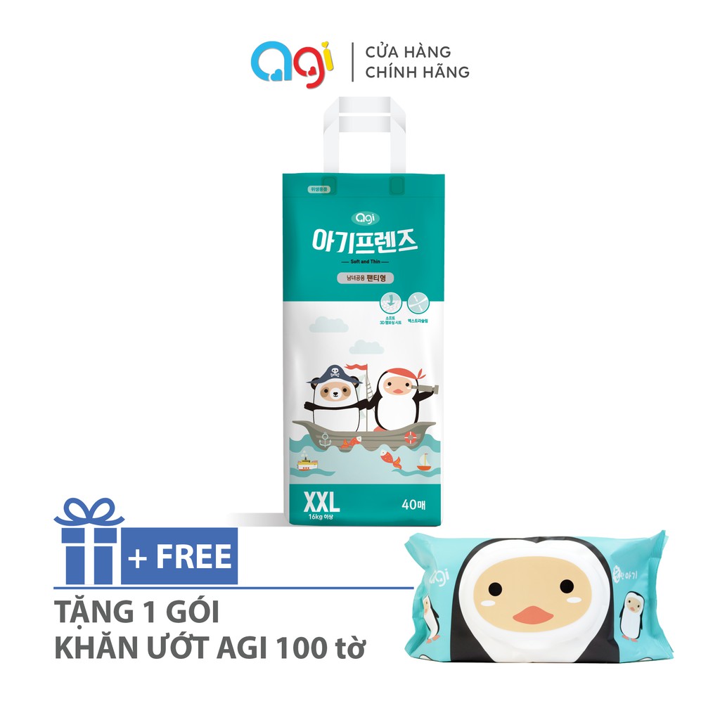 TẶNG 1 GÓI KHĂN ƯỚT AGI 100 TỜ HƯƠNG BẤT KỲ - GÓI TẢ QUẦN AGI - SIZE XXL - 40 MIẾNG