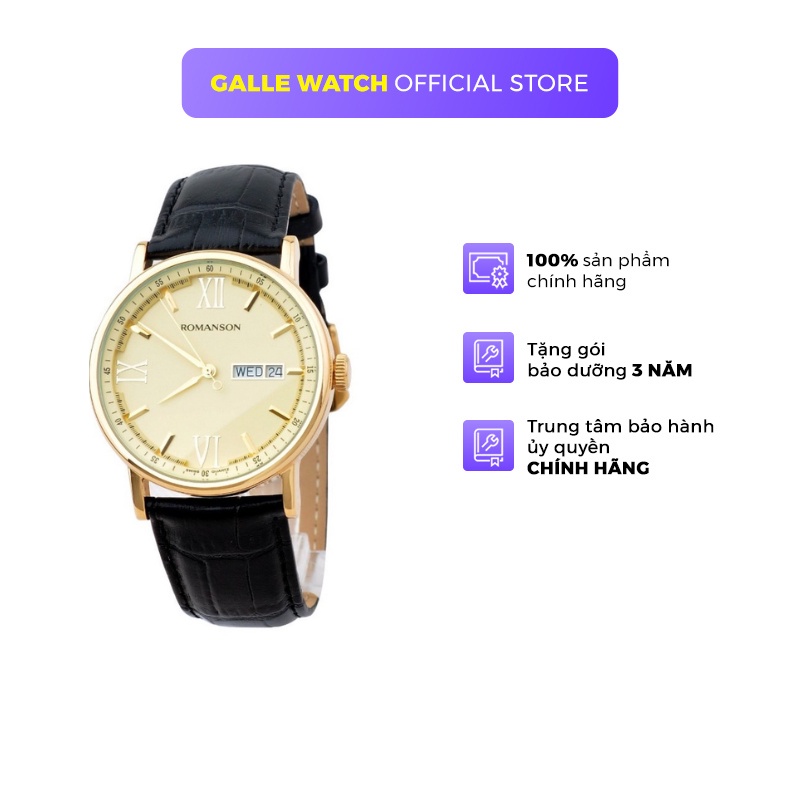 Đồng hồ Romanson Men Watch TL1275MGGD nam mặt mỏng kính chống xước máy Thụy Sĩ dây da cao cấp chính hãng