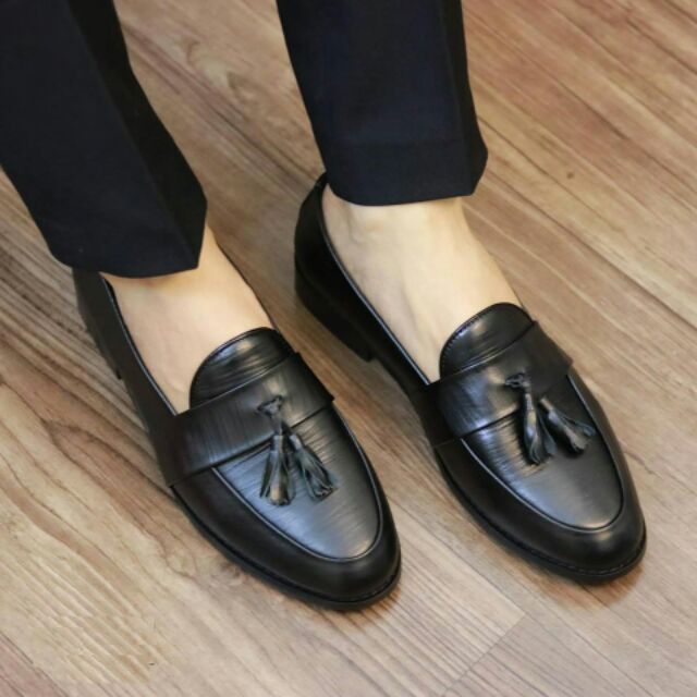 Giày tây gắn nơ da bò nam , Giày nam da bò cao cấp Bảo Hành 12 Tháng