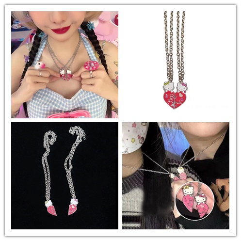 Set 2 Vòng cổ Mặt Hình Mèo Hồng Dễ Thương Cho Cặp Đôi