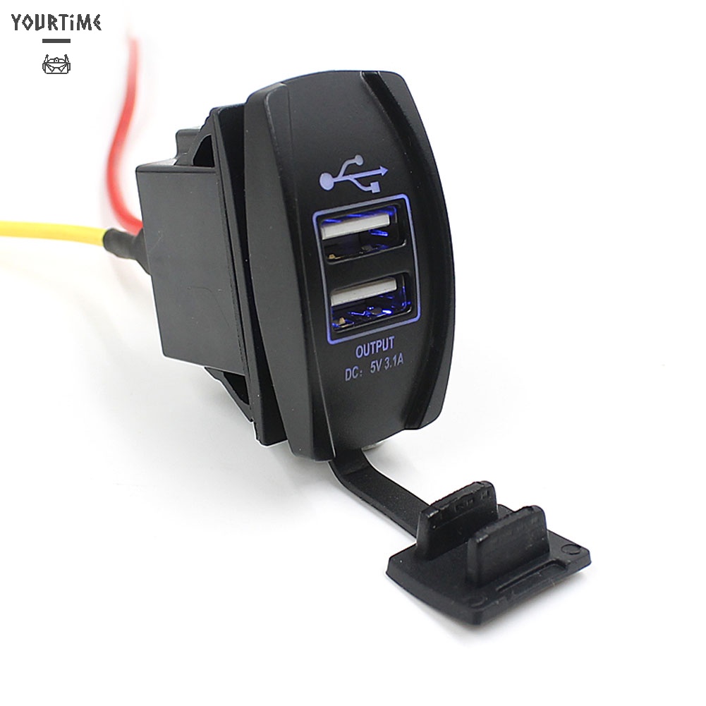 Củ sạc điện thoại hai cổng USB 3.1A có đèn LED xanh dương cho xe hơi