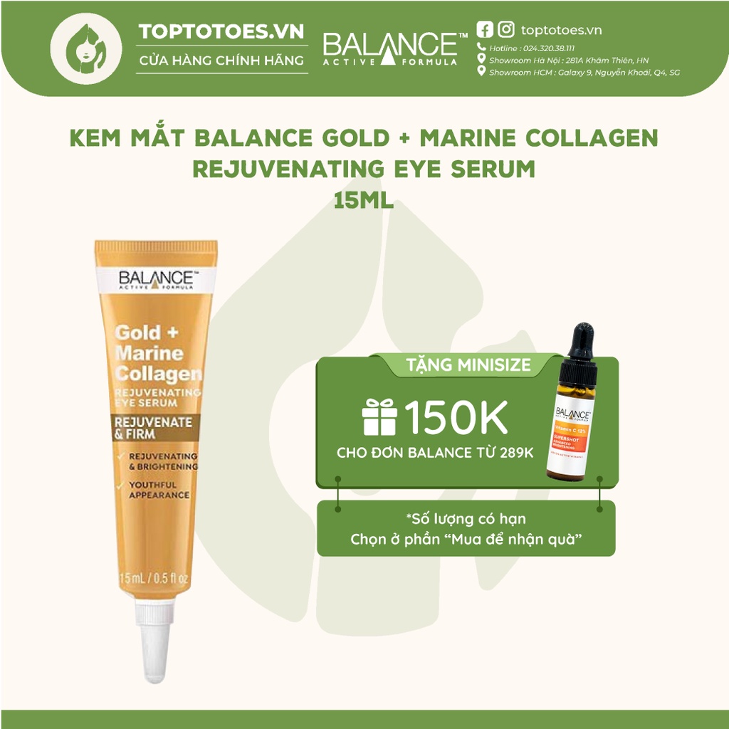 Kem mắt chống lão hóa Balance Gold + Marine Collagen Rejuvenating Eye Serum 15ml [NHẬP KHẨU CHÍNH HÃNG 100%]