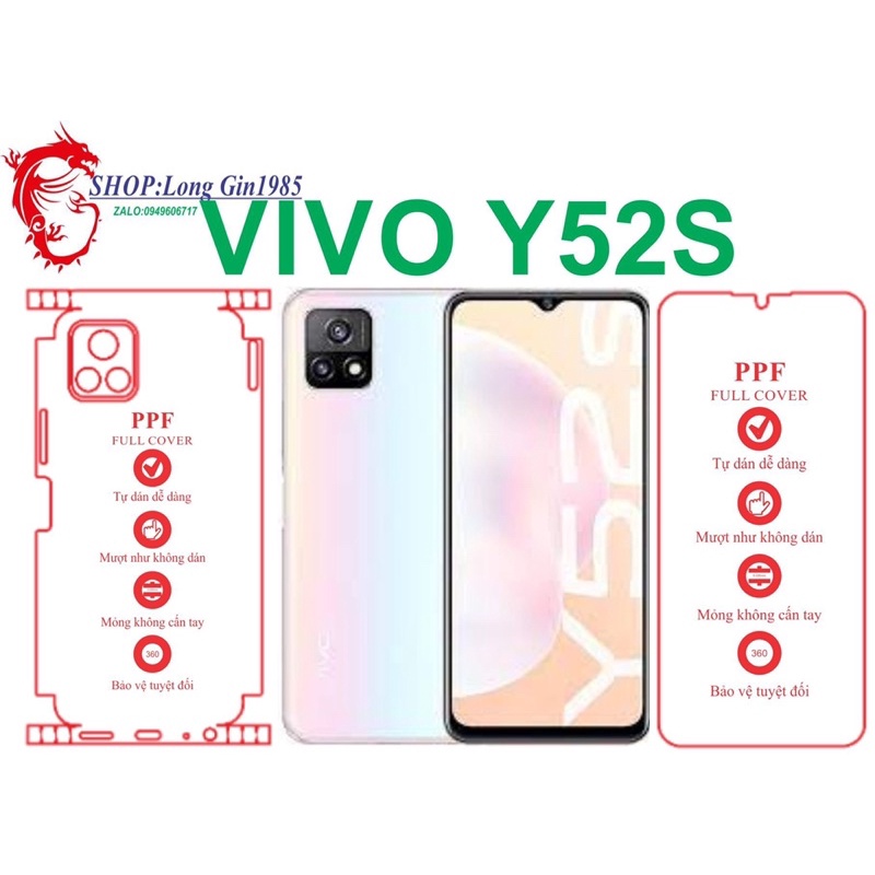 Vivo Y52S miếng dán trong Ppf mặt sau và mặt trước chống va đập chống trầy xước