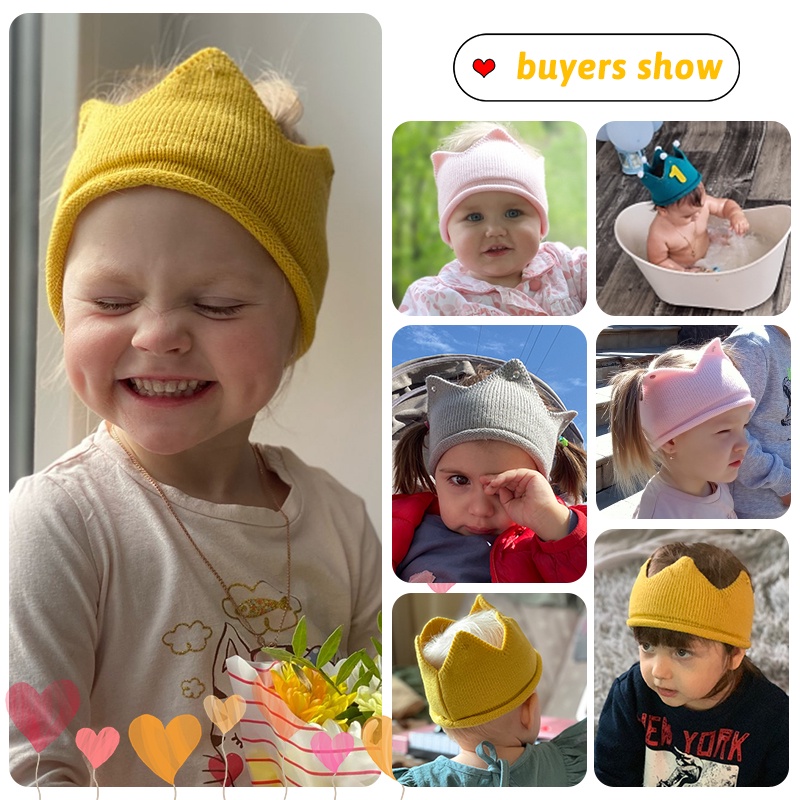 Mũ Len Cotton Mềm Mại Hình Vương Miện Làm Phụ Kiện Chụp Ảnh Cho Bé