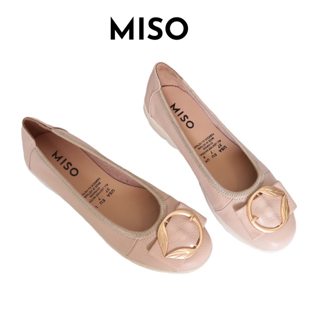 Giày búp bê nữ mũi tròn basic da thật êm mềm phối khoá độc đáo đi làm đi chơi MISO M020