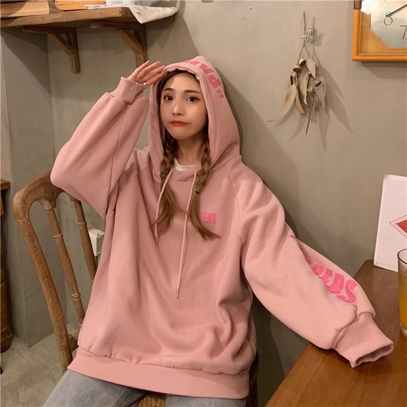 Áo hoodie hồng nữ form rộng , áo hoodie form rộng nữ màu hồng thời trang quảng châu chất đẹp