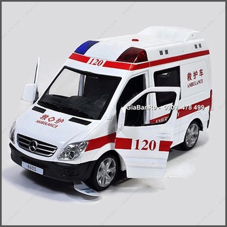 Mô Hình Kim Loại Xe Cấp Cứu Hồng Kông Loại Lớn Có Đèn Còi - Dài 16cm - 9904