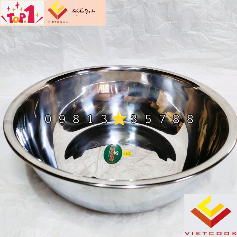 Thau chậu inox INOVI ft VIETCOOK loại dày size 20, 22, 24, 26, 28, 30, 32, 34, 36, 38, 40 cm