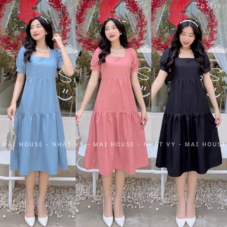 Đầm suông cổ vuông tay phồng - D2179