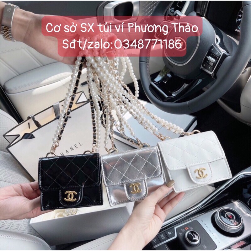 Túi Xách Nữ Đeo Chéo Mini Da Bóng Khoá Chữ X, Dây Ngọc kèm Dây Xích Da Xinh Xắn TTX10
