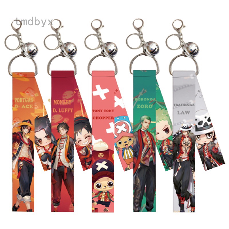 Móc khóa dây ruy băng hai mặt hình nhân vật anime One Piece Luffy Zoro Sanji Nami