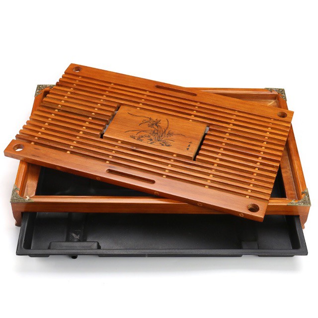 Khay trà nẹp đồng vân nổi 4 góc