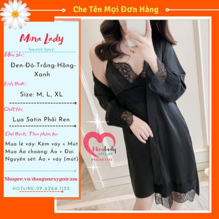 Váy Ngủ Hai Dây Lụa Satin Sexy Có Mút Ngực Cao Cấp Đầm Váy Mặc Nhà Gợi Cảm Quyến Rũ -Kèm Áo Choàng Ngủ Lụa Có Bán Lẻ 😍