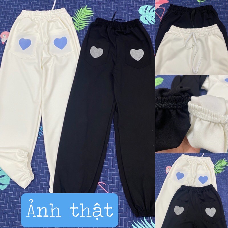 Quần jogger tim có 2 màu Đen Trắng chất umi đanh mịn không xù dầy, tim đẹp, chun ống from rộng | WebRaoVat - webraovat.net.vn